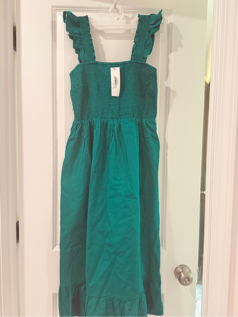 Girls' Teal Smocked Bodice Ruffle Strap Casual Dress